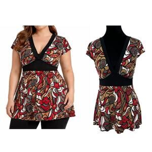 A Byer Y2K Retro Floral Babydoll Top Red Black Sheer Indie Twee Art Teacher Lg